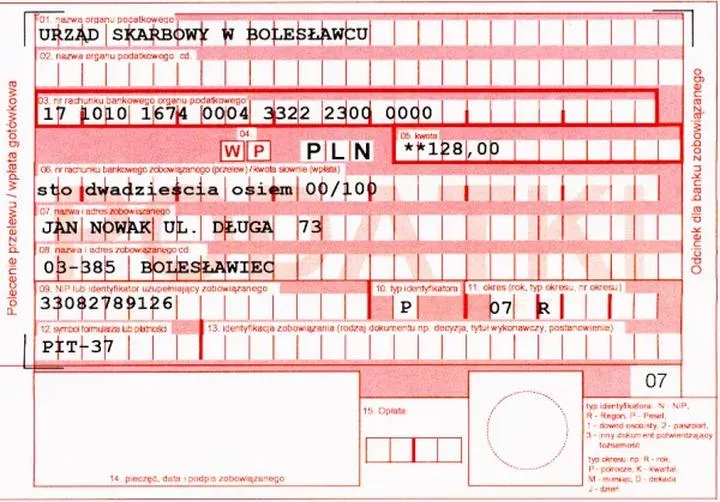 Informacje przed przelewem podatkowym