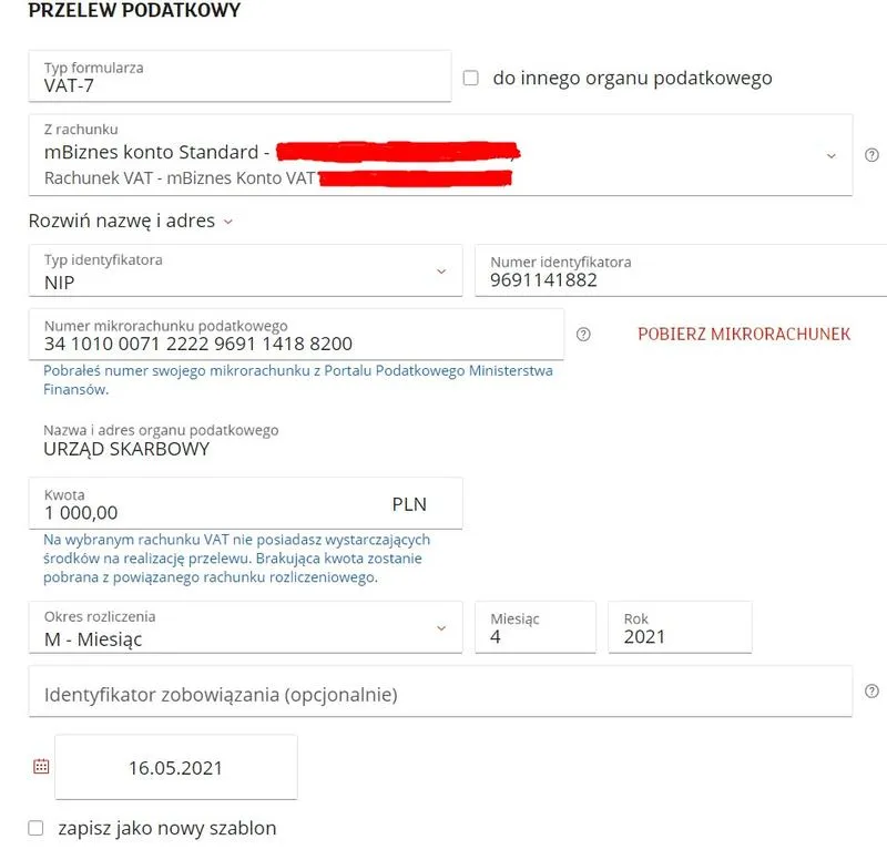 Mikrorachunek w przelewie