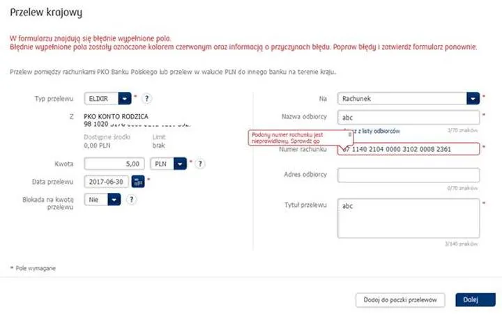 Numer konta przelewu