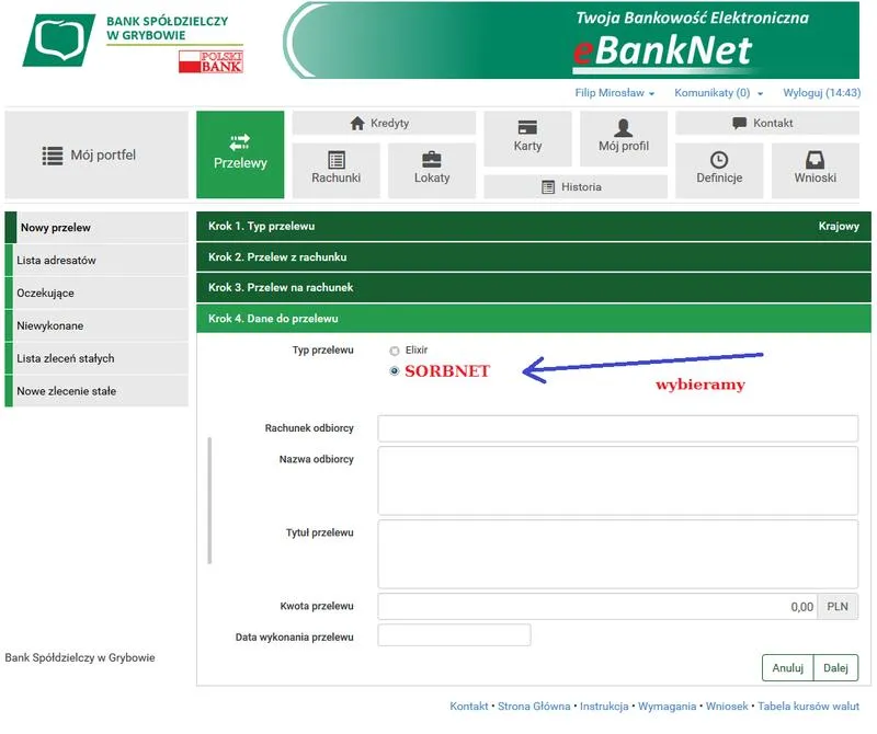 Przelew z banku spółdzielczego