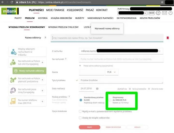 Przelewy natychmiastowe vs tradycyjne mBank