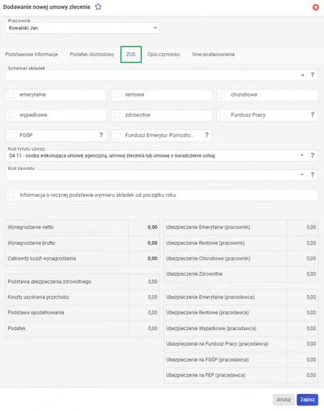 Wynagrodzenie netto z umowy zlecenie