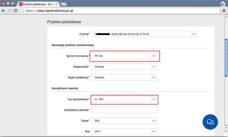 Wypełnianie przelewu podatku